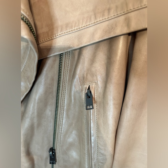 Lamarque Funnel Neck Leather Jacket Tan/Beige Leather size M - Picture 6 of 12